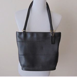 Coach 90’s Vintage All Black Leather Tribeca D80-9098 Tote Shoulder Purse USA